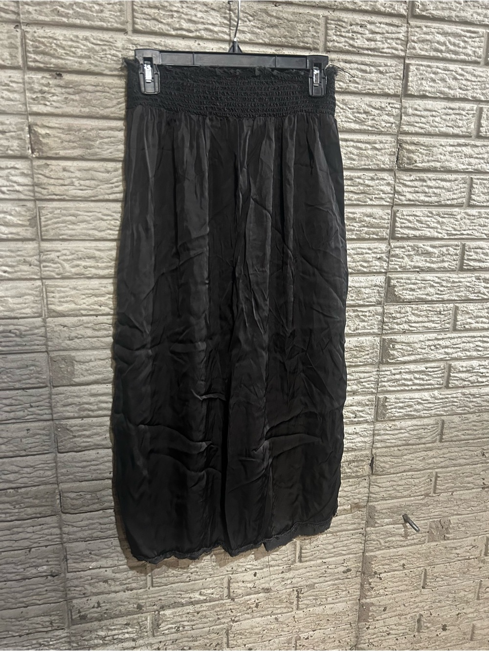 Aerie Satin Midi Skirt Gray Pull On Elastic Waistband High Slits Size Small